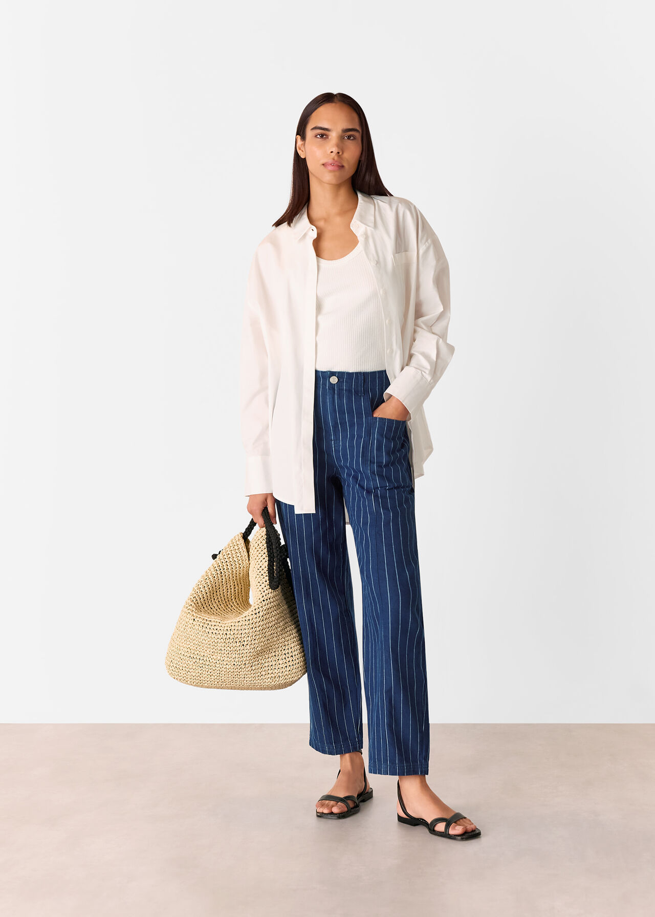 Pinstripe Barrel Leg Jean