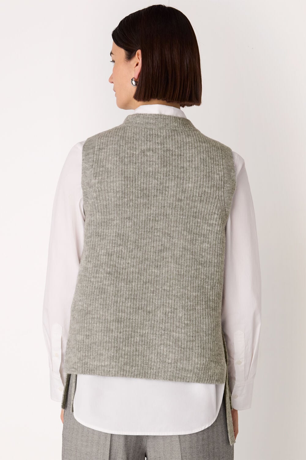 Grey Wool Mix Side Tie Detail Tank
