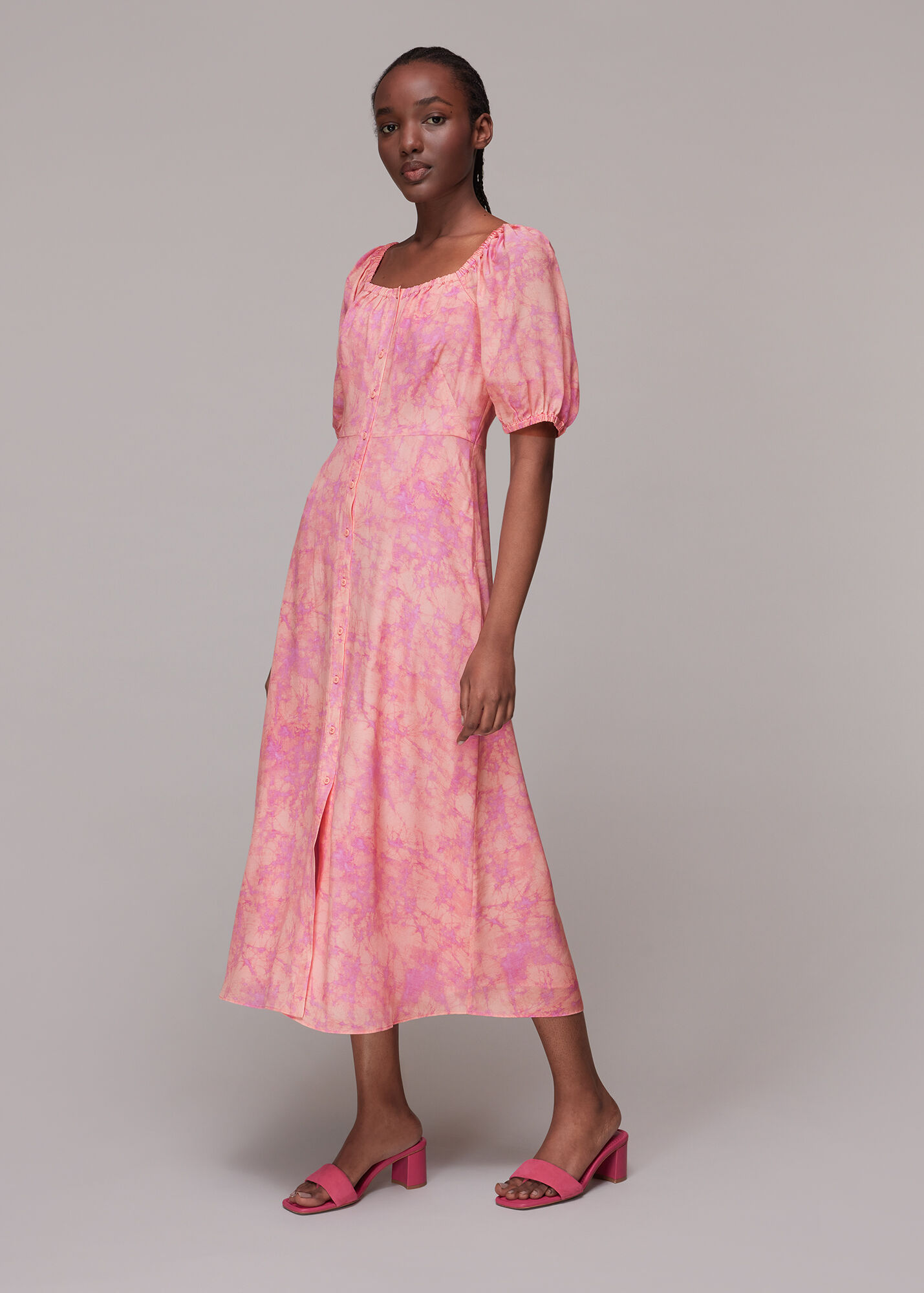 Multicolour Cracked Batik Print Silk Dress WHISTLES