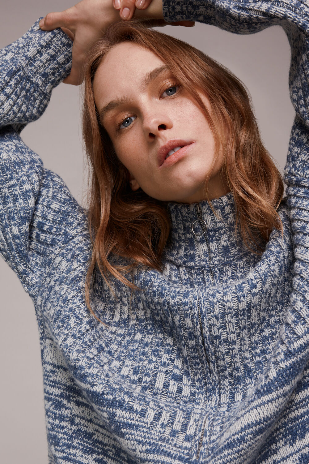Zip Neck Rib Detail Sweater