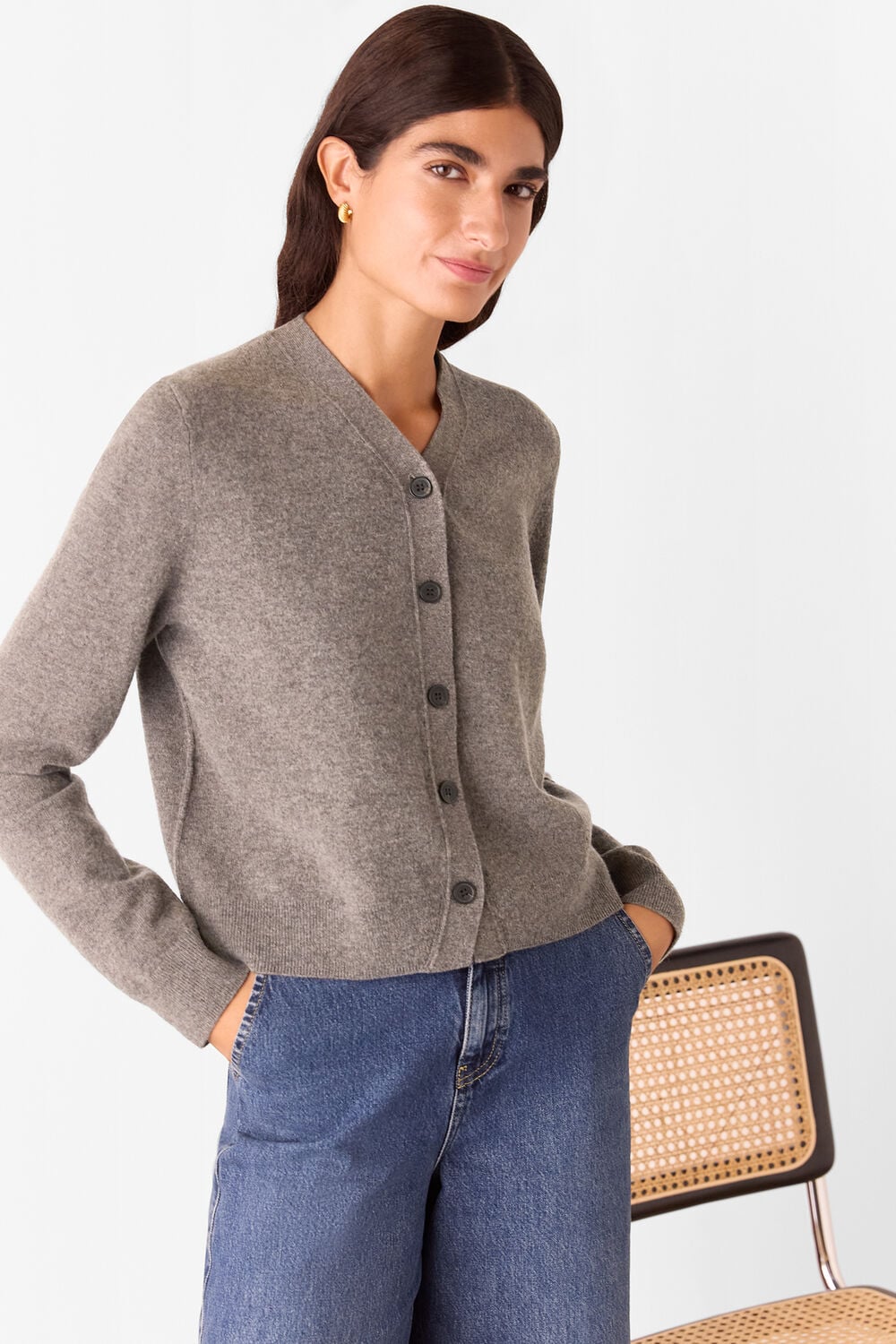 Button Front V Neck Cardigan
