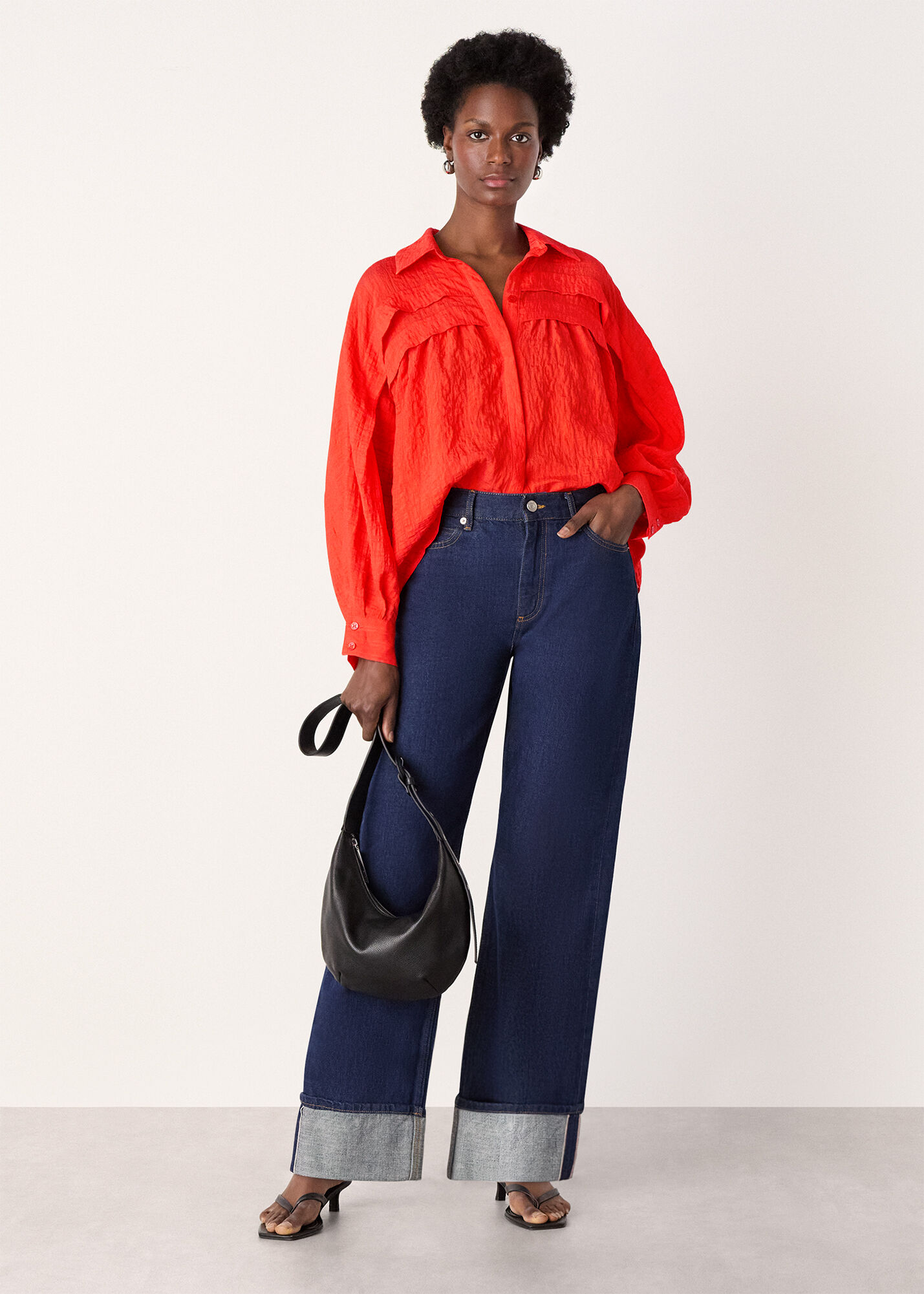 Red Textured Frill Detail Blouse | WHISTLES | Whistles US |