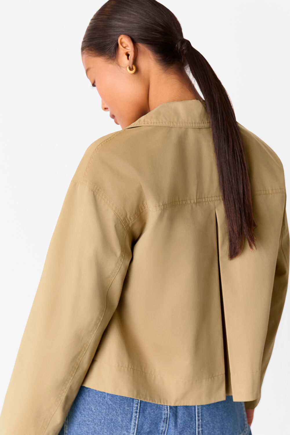 Neutral Petite Short Cotton Trench Jacket