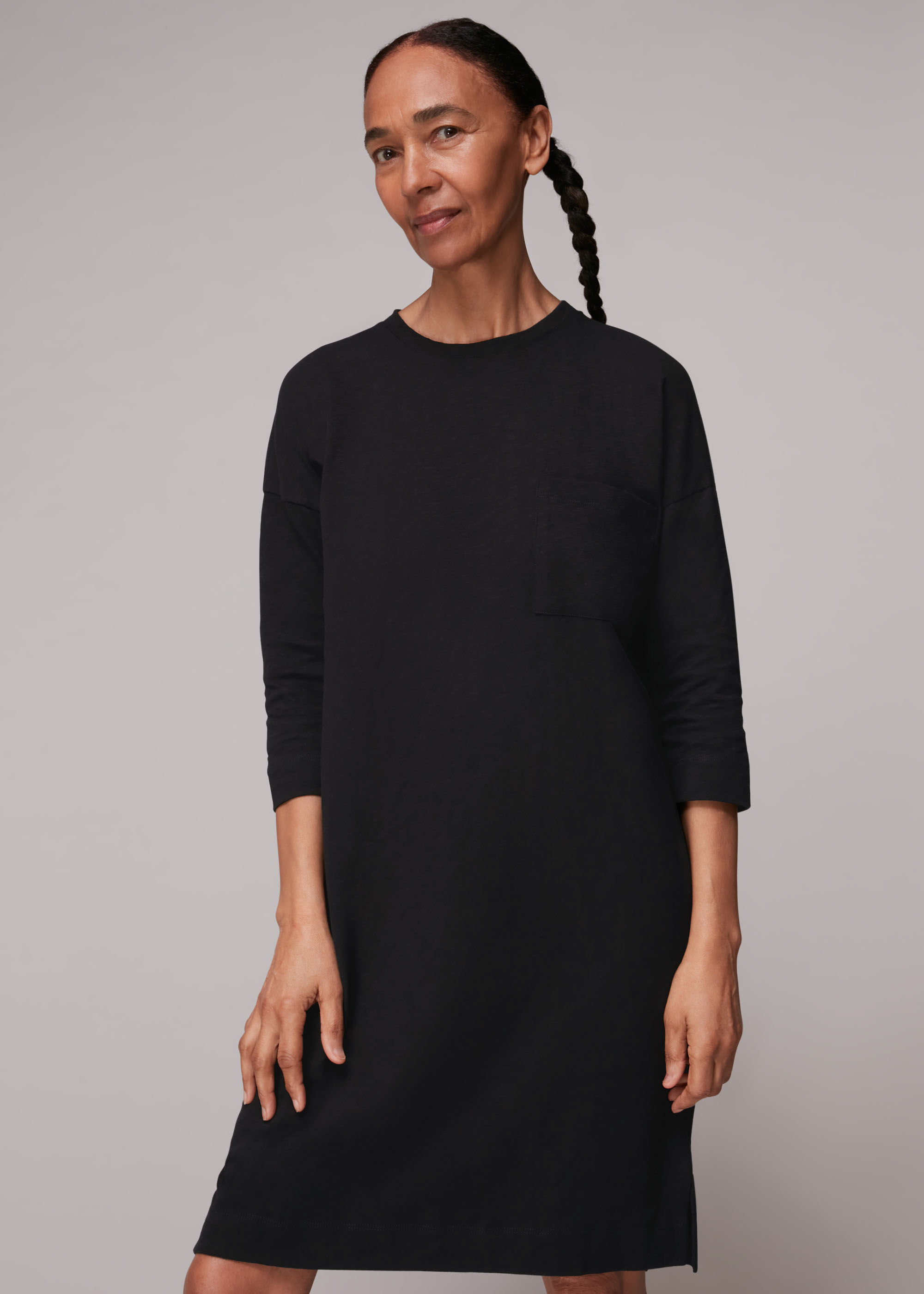 Black cotton dress with pockets store