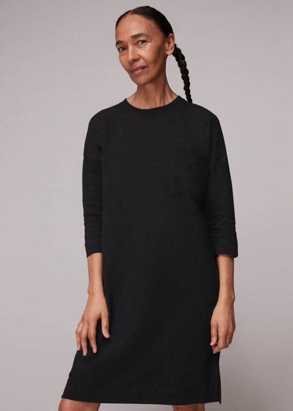 Black Cotton Pocket Dress