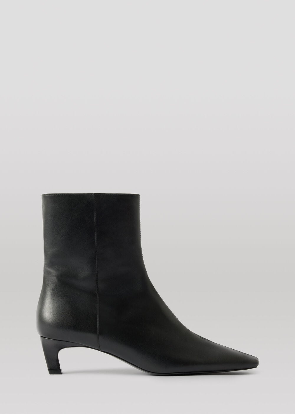 Black Kitten Heel Leather Ankle Boot