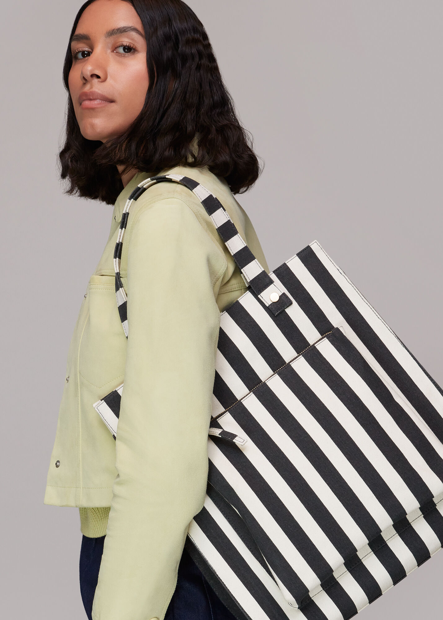 Black and white striped canvas tote cheap