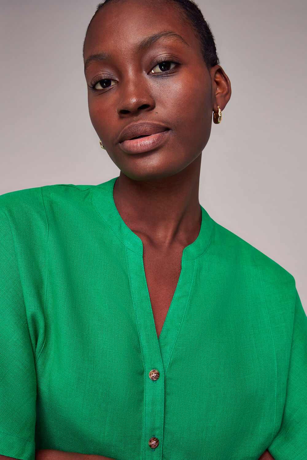 Green Hannah Linen Peplum Blouse