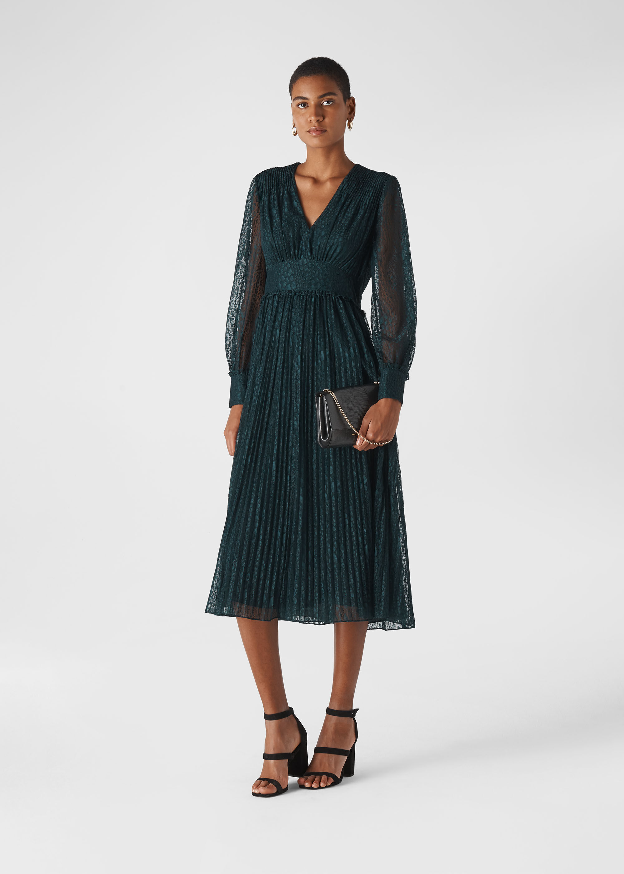 Green and black lace dress best sale
