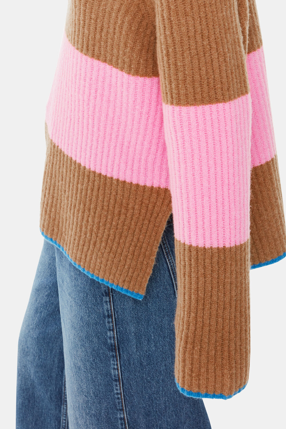 Block Stripe Rib Funnel Neck