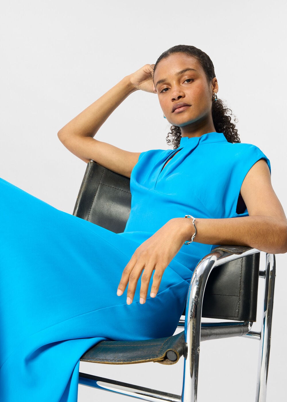 Petite Twist Neck Crepe Midi Dress