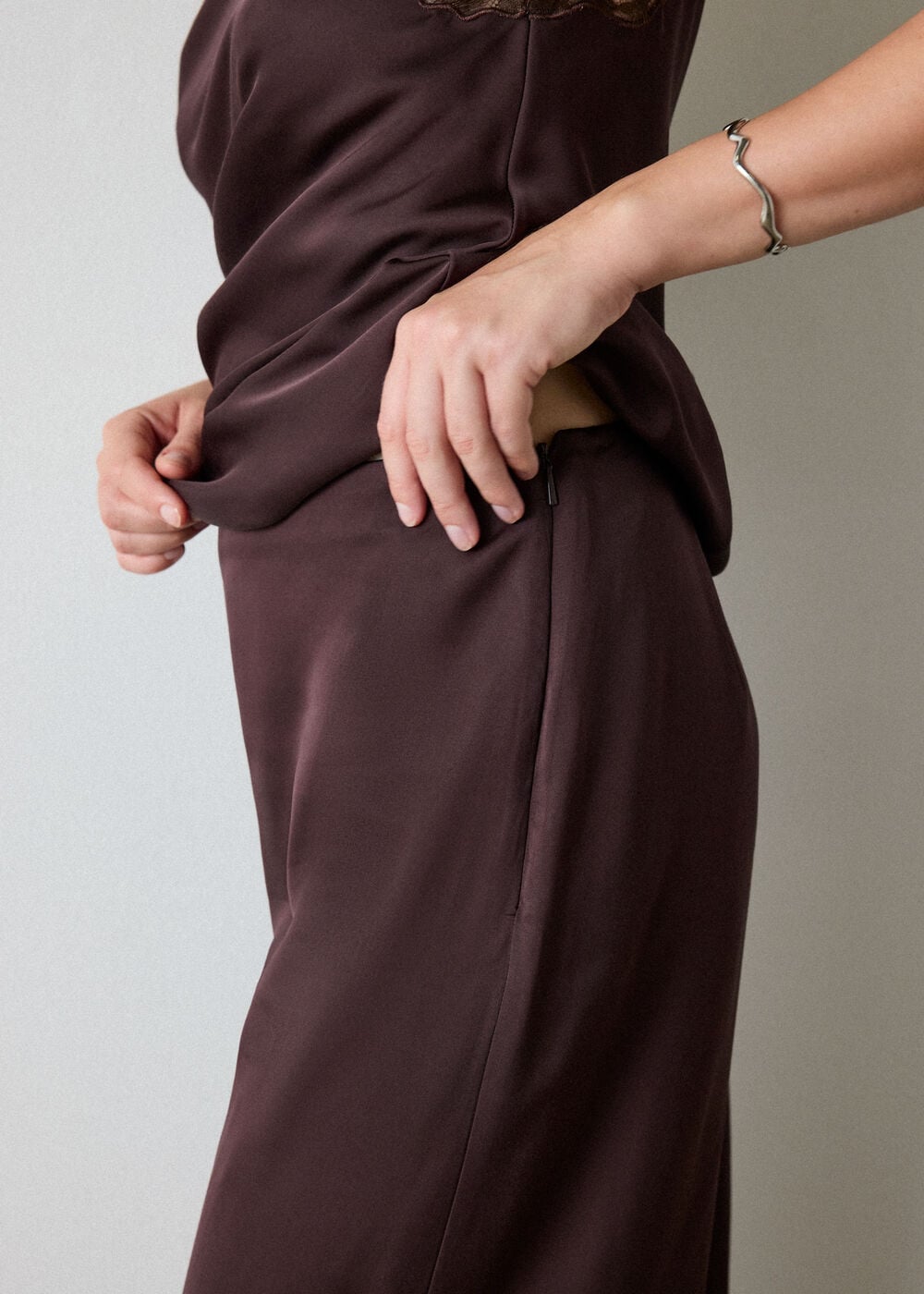 Satin Lace Trim Trouser