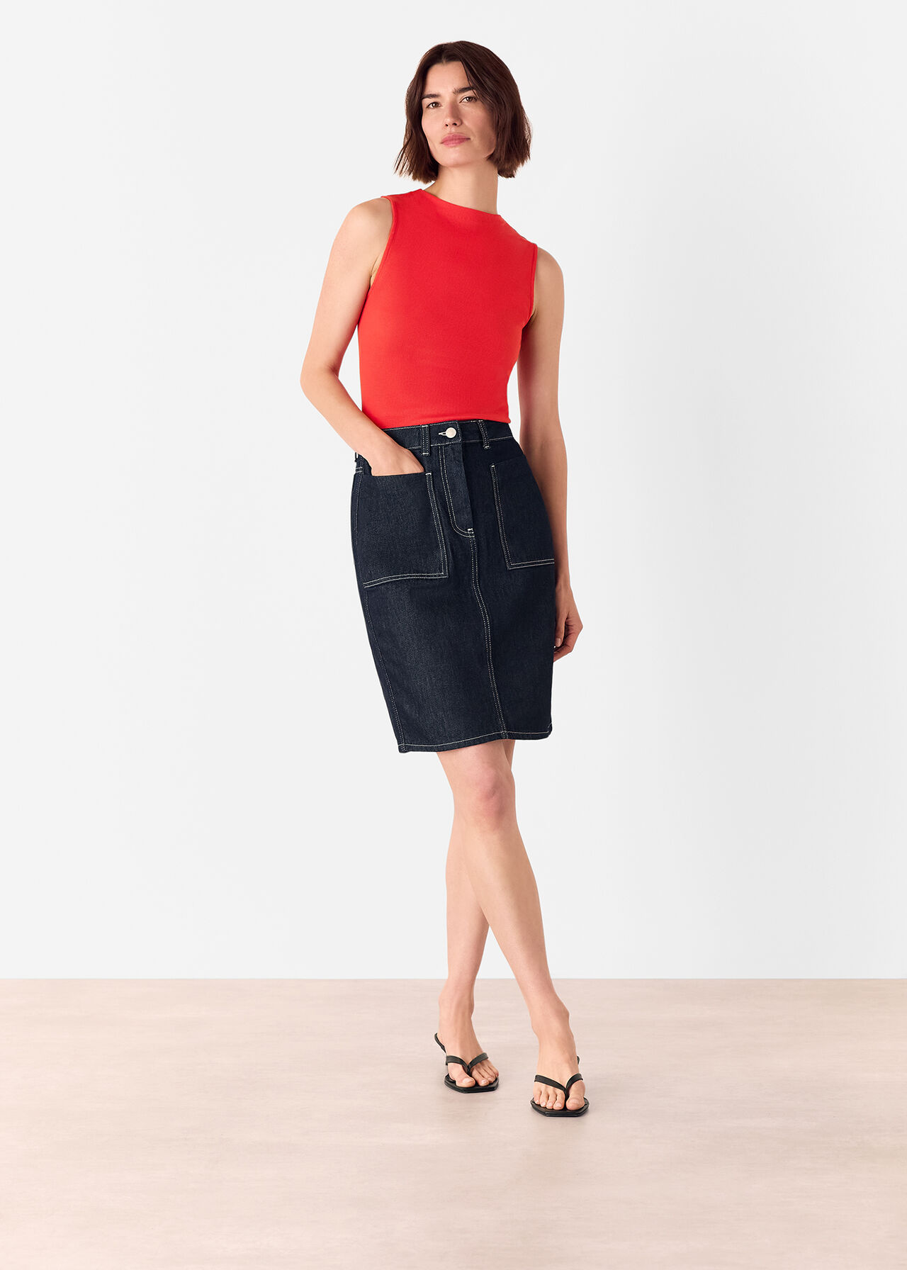 High Neck Rib Detail Tee