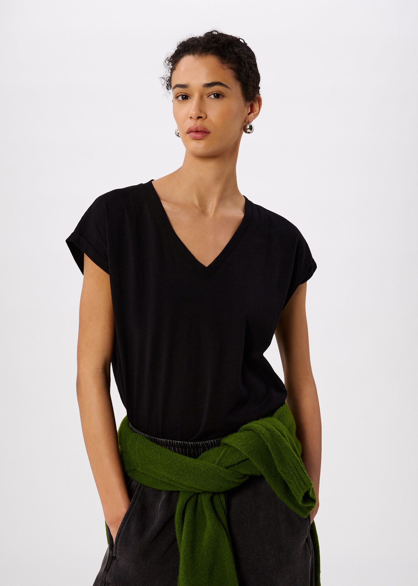 Black V-Neck Short Sleeve T-Shirt | Whistles | Whistles US |