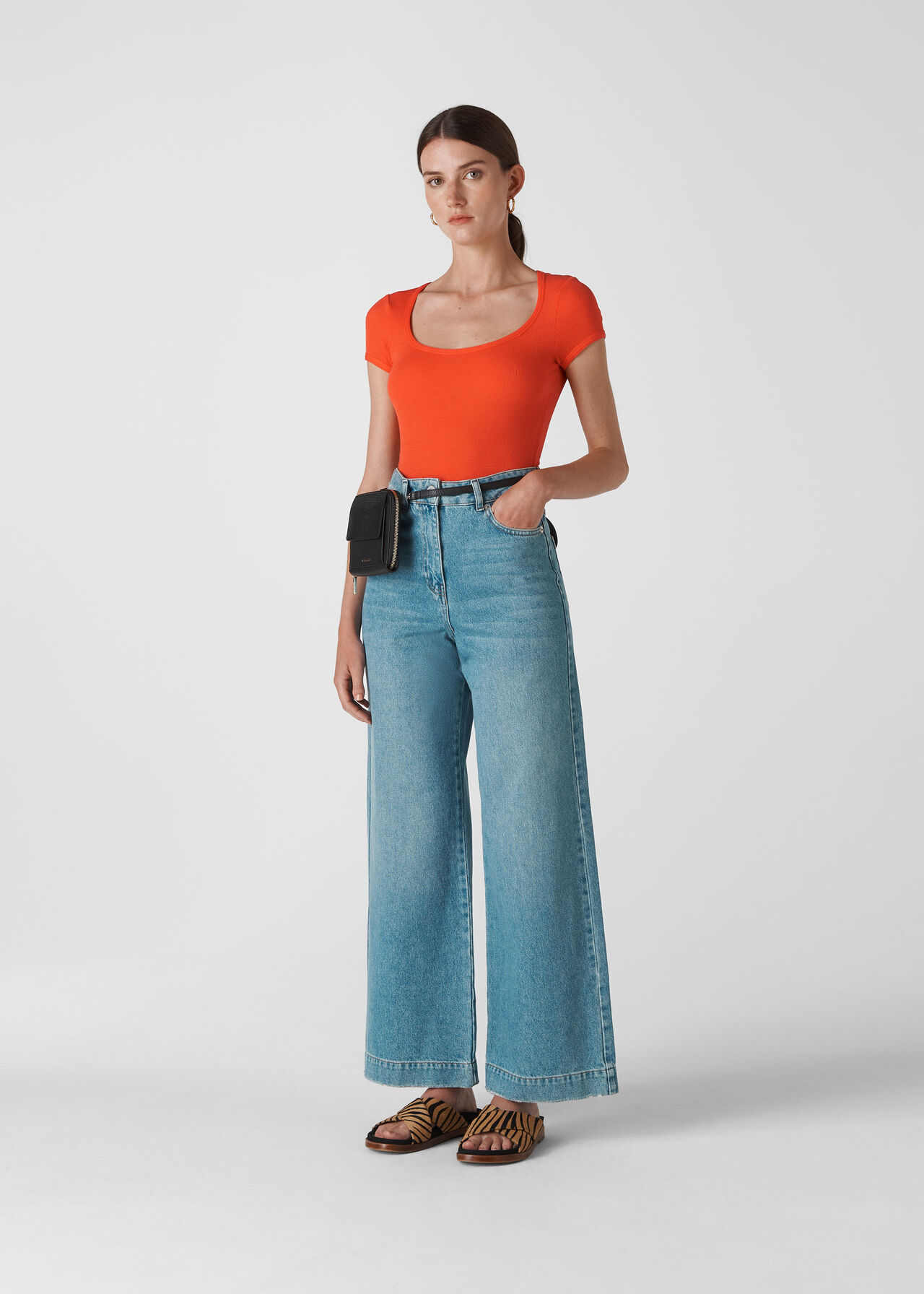 Orange Fine Rib Scoop Neck T Shirt | WHISTLES