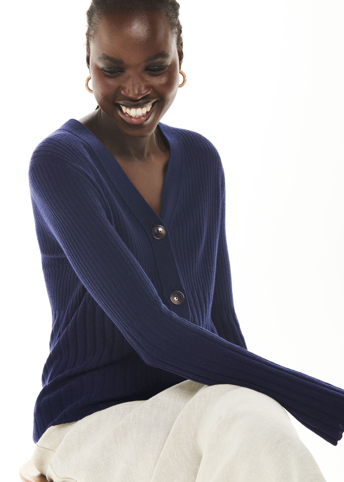 Navy Ribbed Cardigan WHISTLES