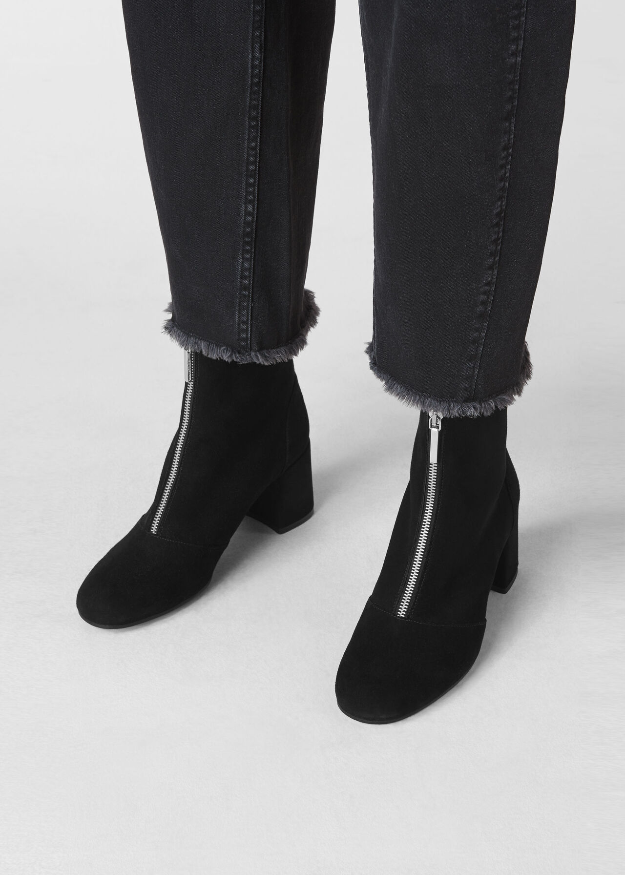 Rowan Suede Zip Front Boot Black