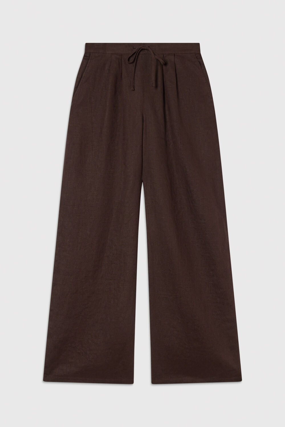 Brown Petite Wide Leg Linen Trouser