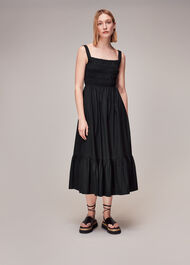 Black Greta Ruched Poplin Dress | WHISTLES | Whistles UK