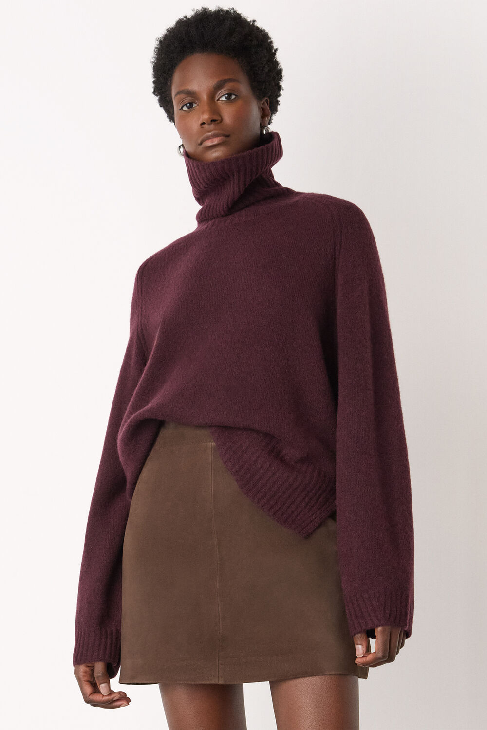 Burgundy Roll Neck Wool Mix Jumper