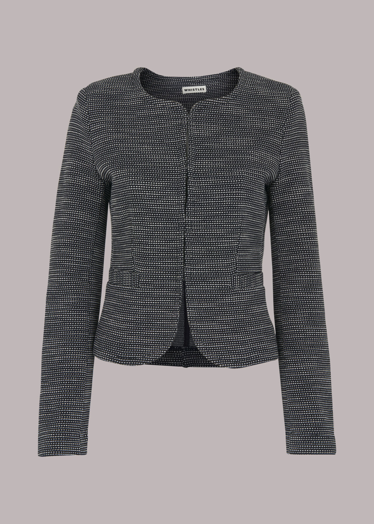 Tweed Collarless Jersey Jacket