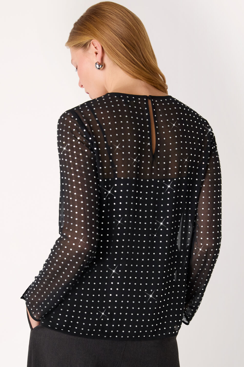 Hot Fix Sheer Sleeve Blouse