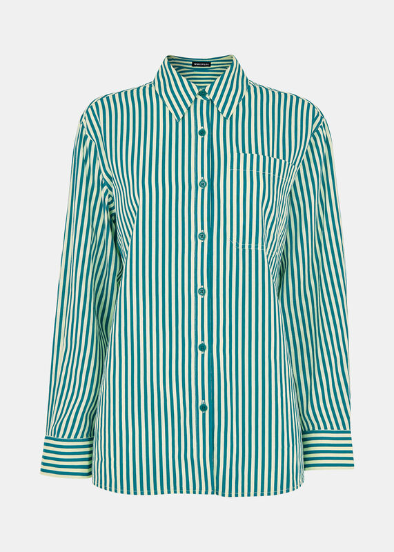 Green Stripe Linen Blend Shirt