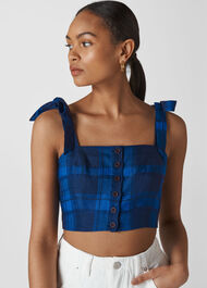 Check Tie Linen Bralette Blue/Multi