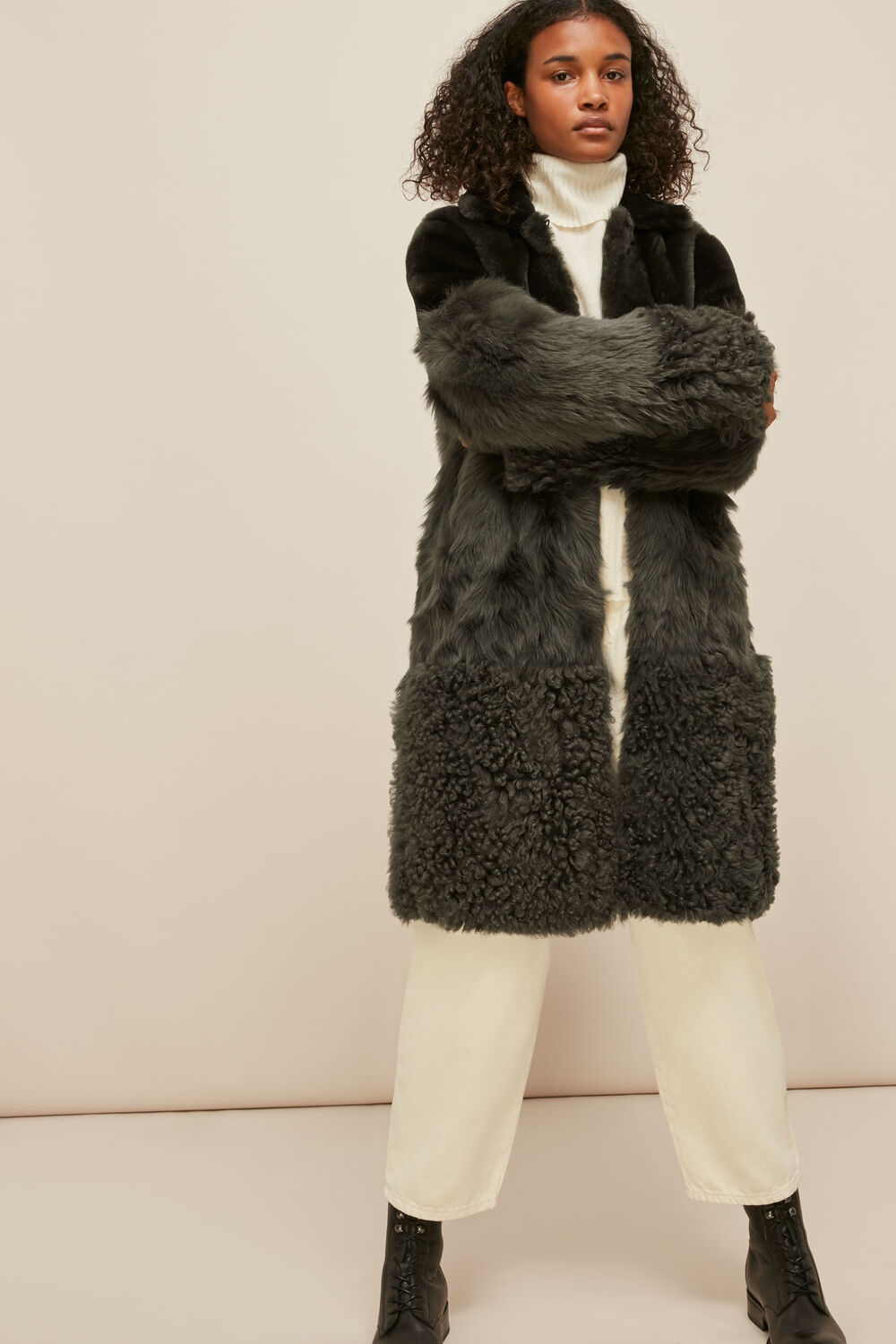 Khaki Cosma Shearling Coat
