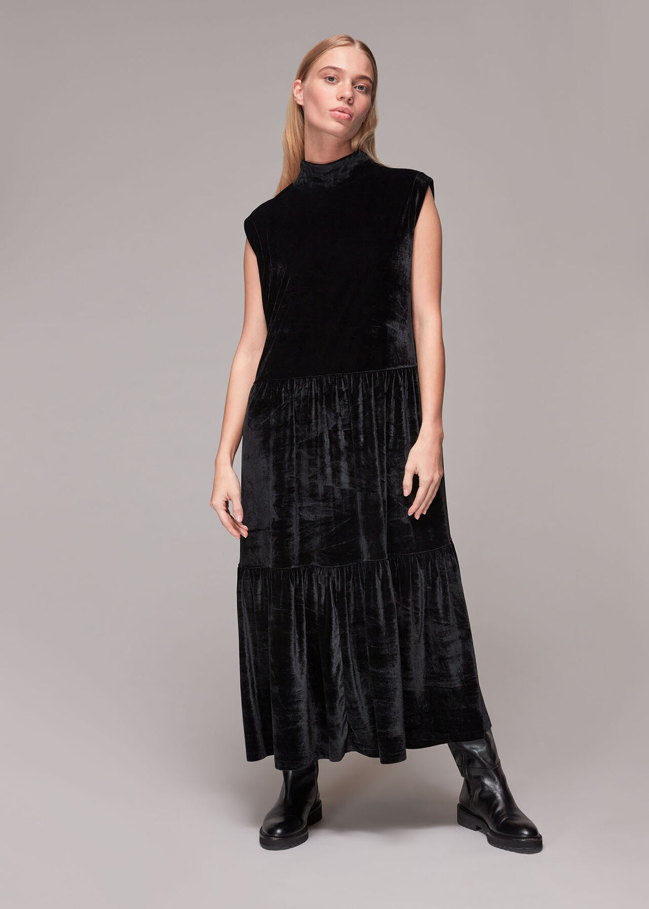 Tiered Jersey Velvet Dress