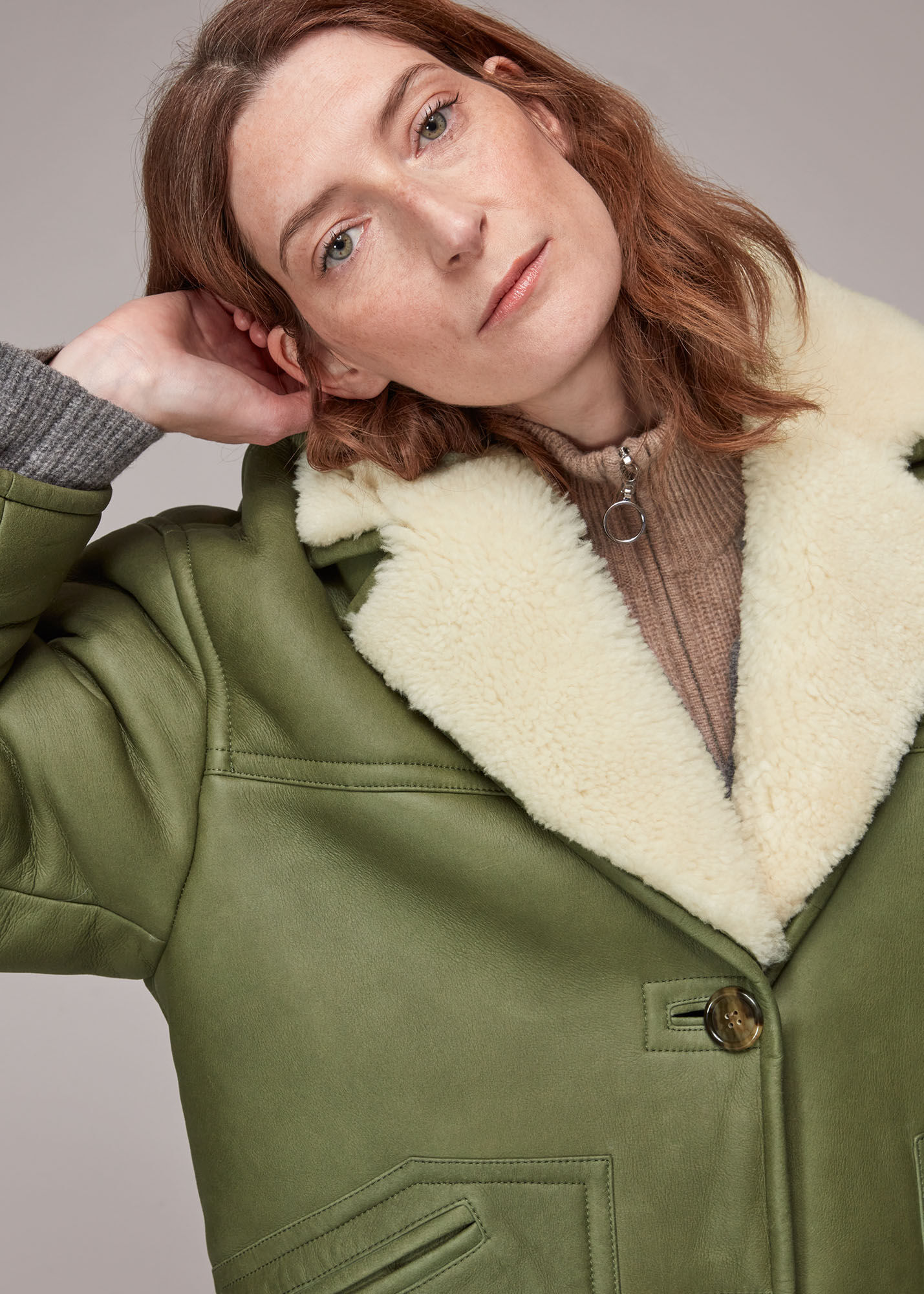 Green/Multi Fia Shearling Jacket WHISTLES Whistles UK