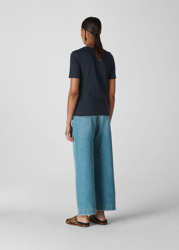 Navy Rosa Double Trim T-Shirt