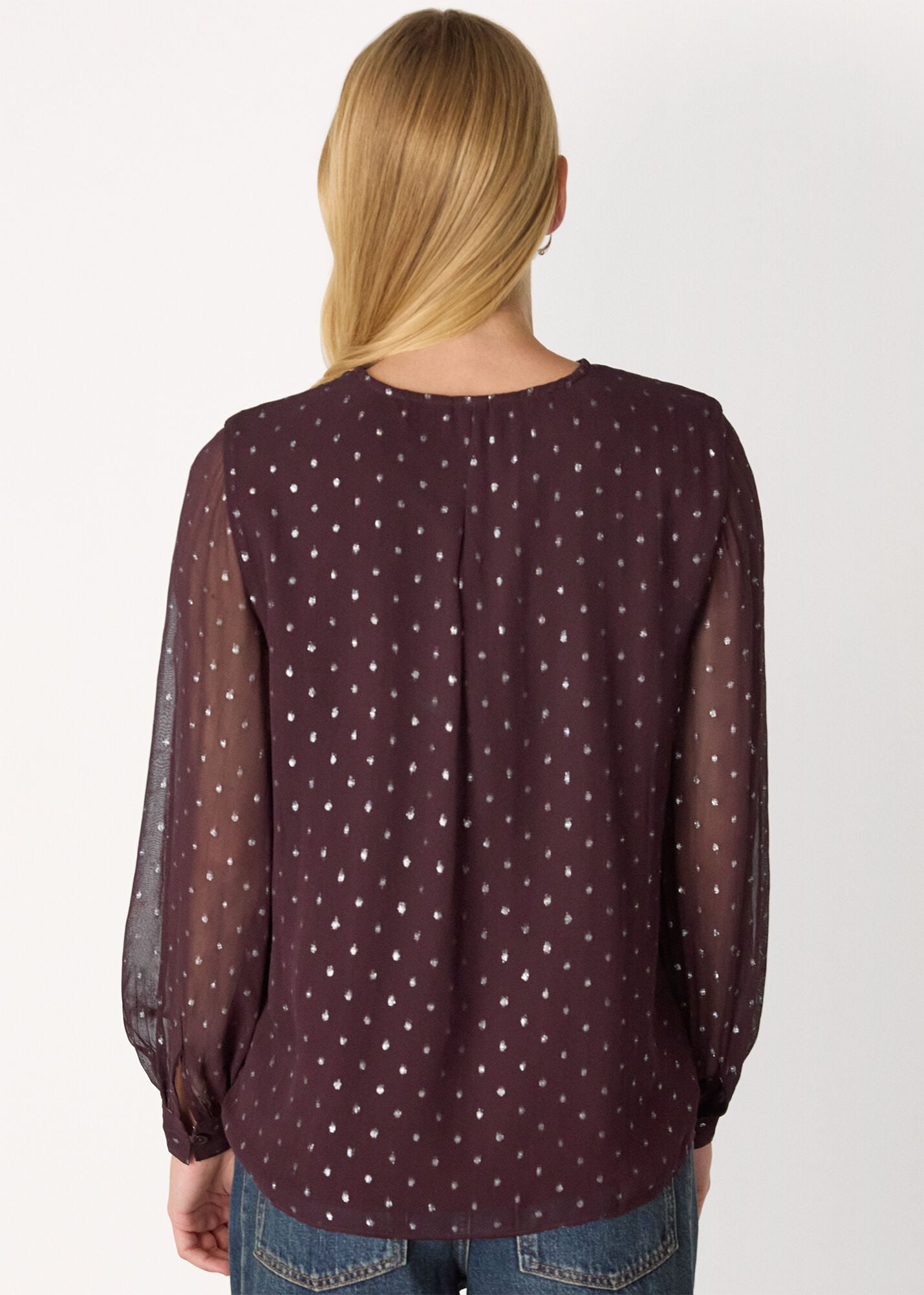Burgundy/Multi Metallic Dobby Frill Blouse | WHISTLES | Whistles US |