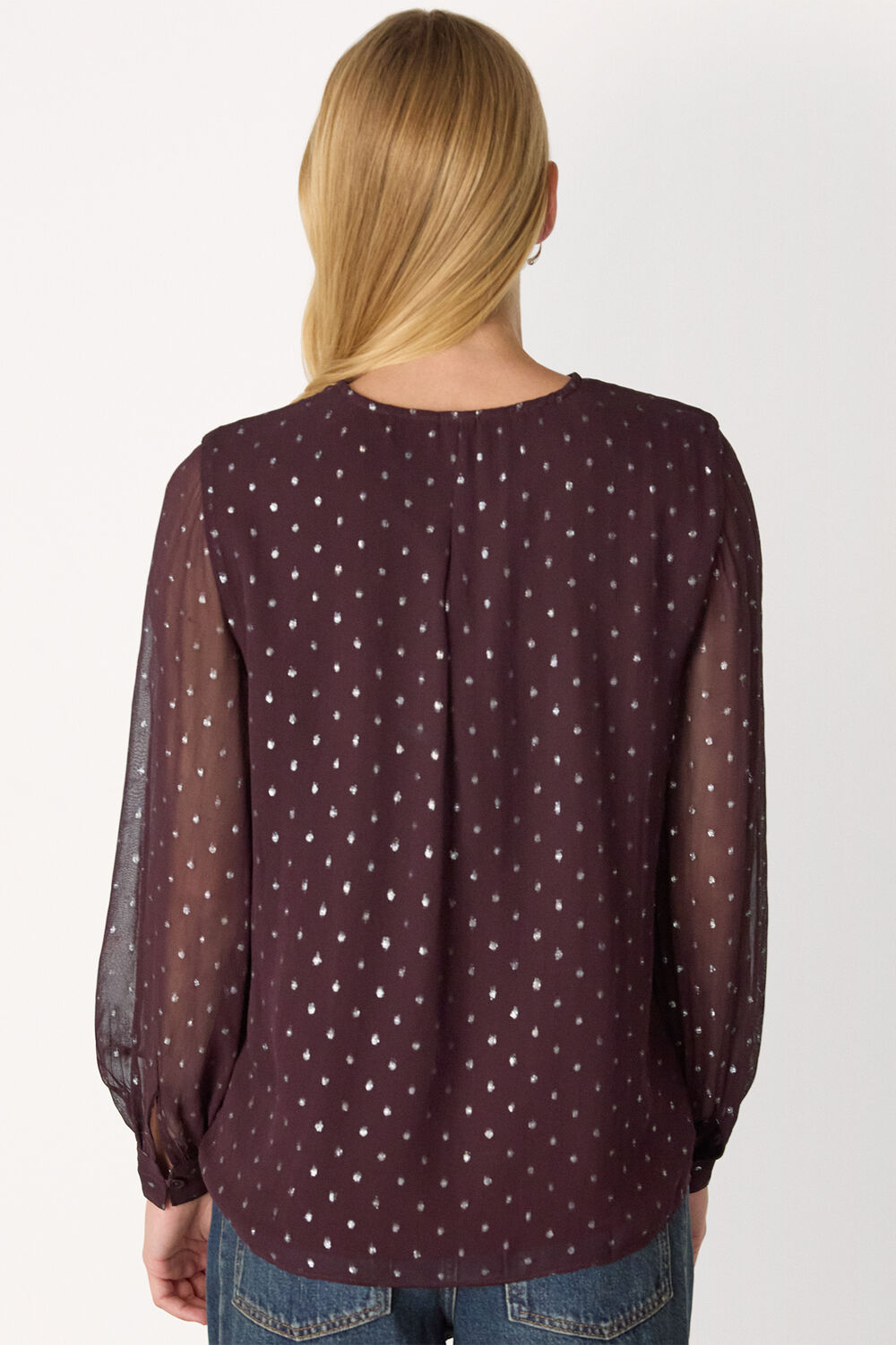 Burgundy Metallic Dobby Frill Blouse
