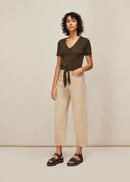 Linen Button Front Tie Top Khaki