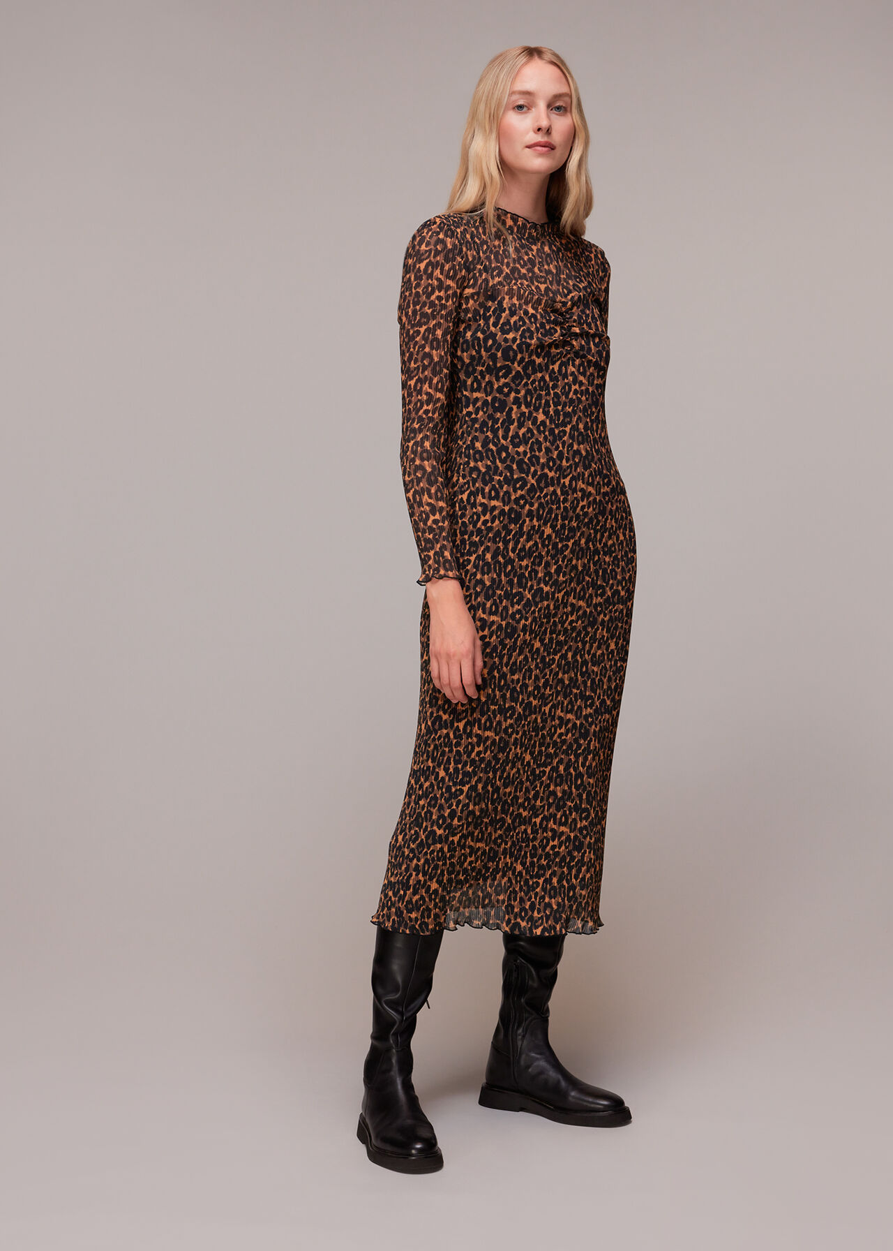 Leopard Plisse Midi Dress