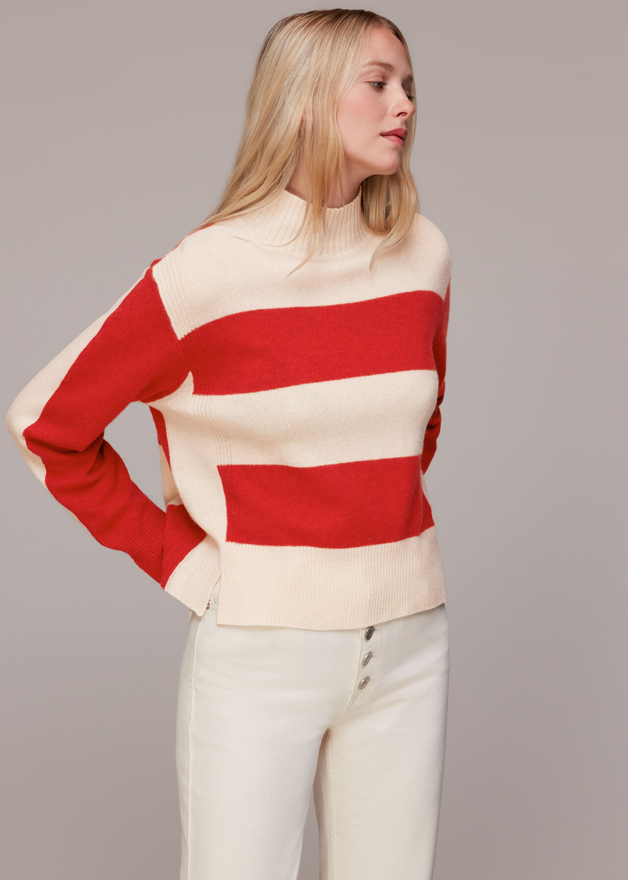 Red/Multi Colour Block Wool Jumper WHISTLES
