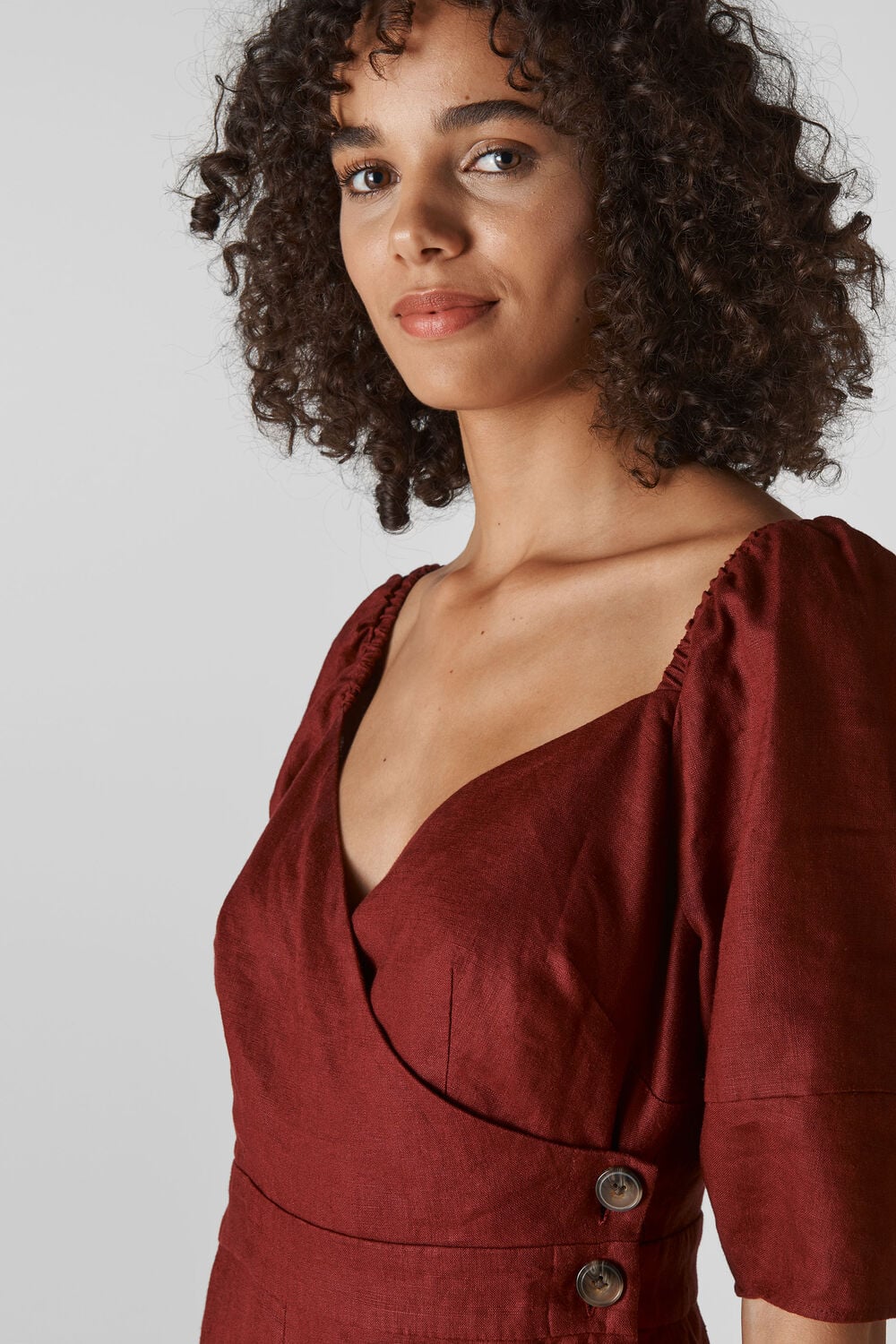 Eliza Linen Button Jumpsuit Wine