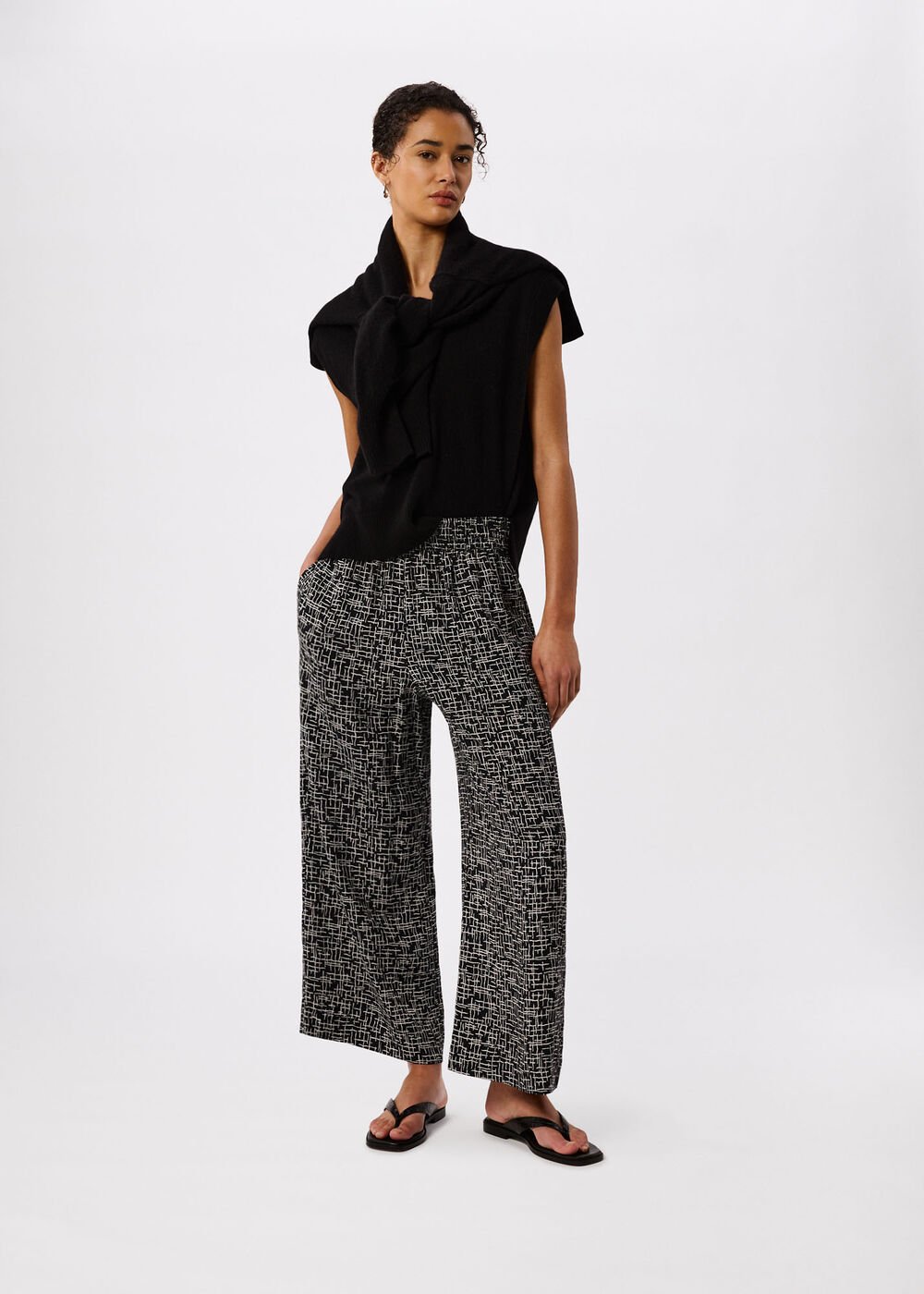 Woven Grid Crop Trouser