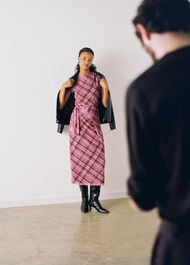 Check Mesh Midi Dress