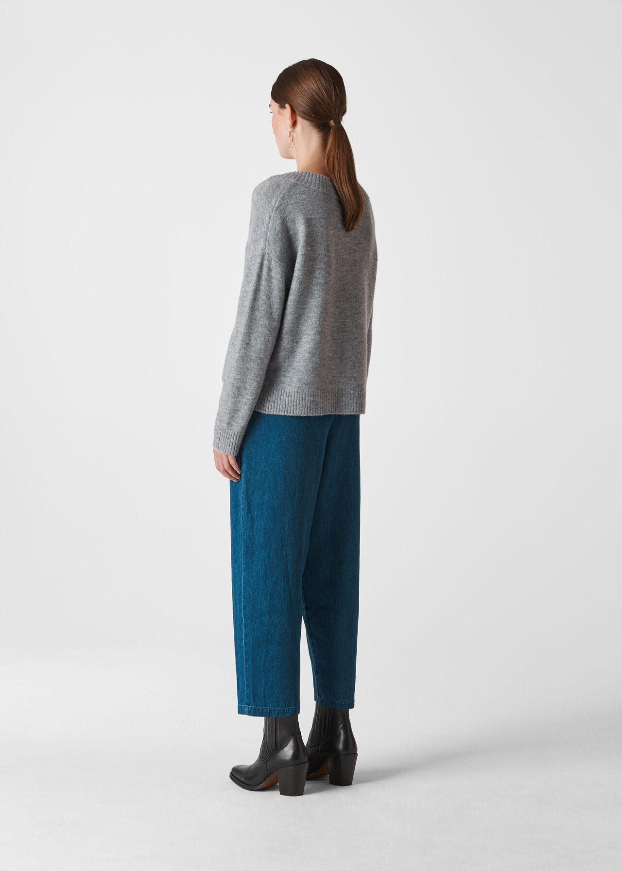 Oversized V Neck Knit Grey Marl