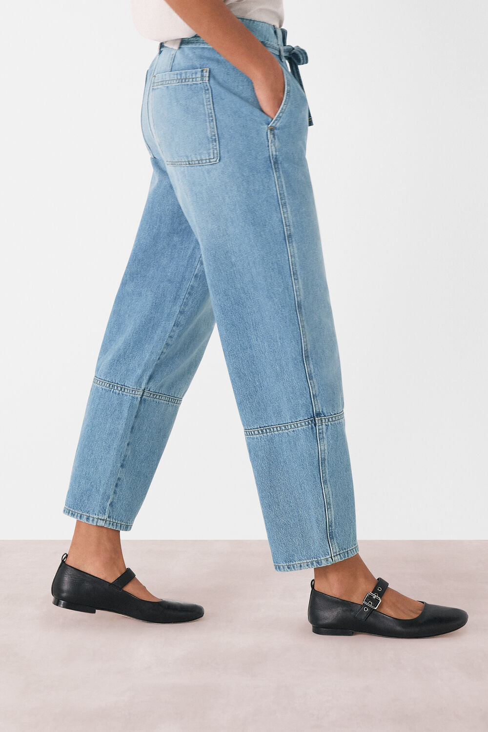 Tie Waist Barrel Leg Jean