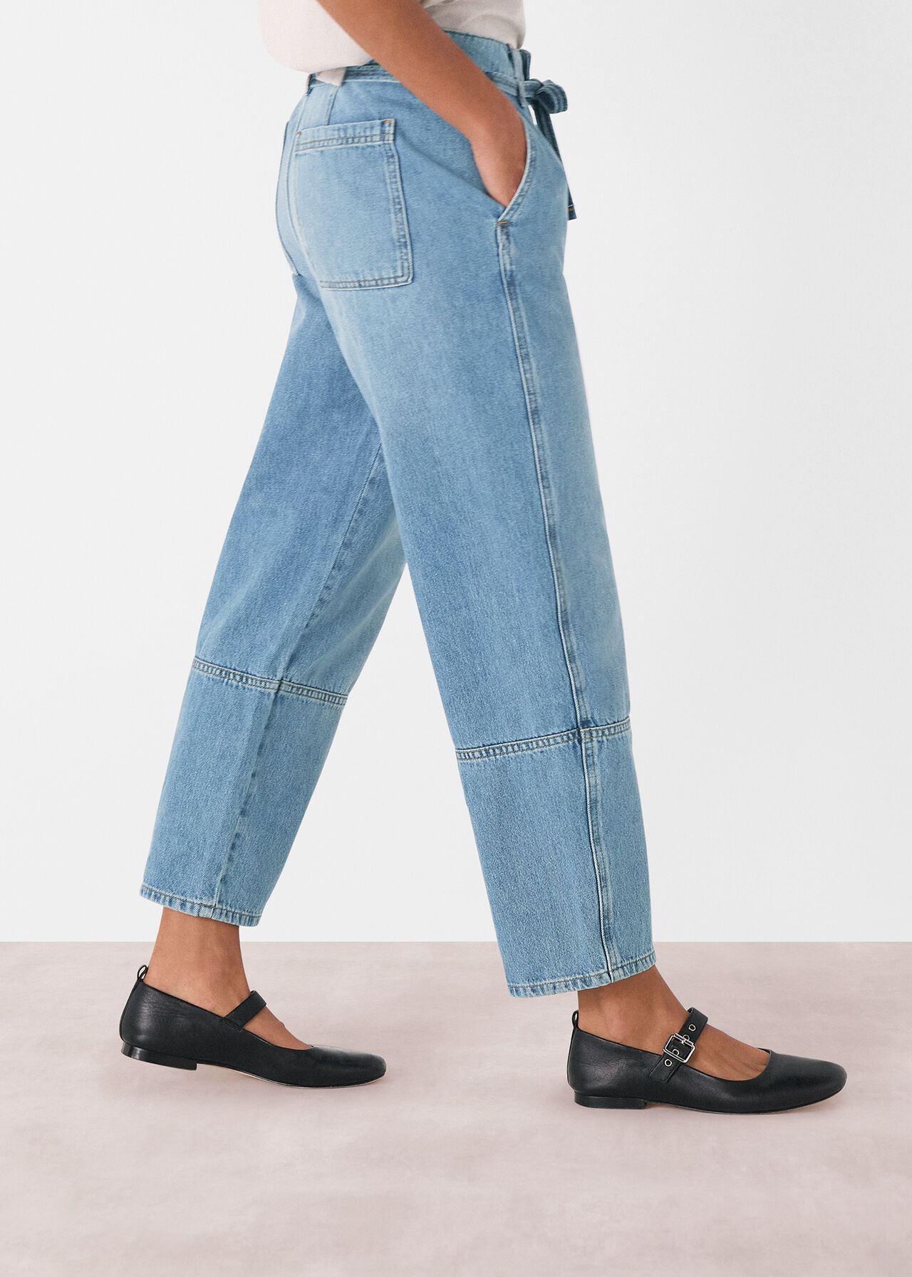 Tie Waist Barrel Leg Jean