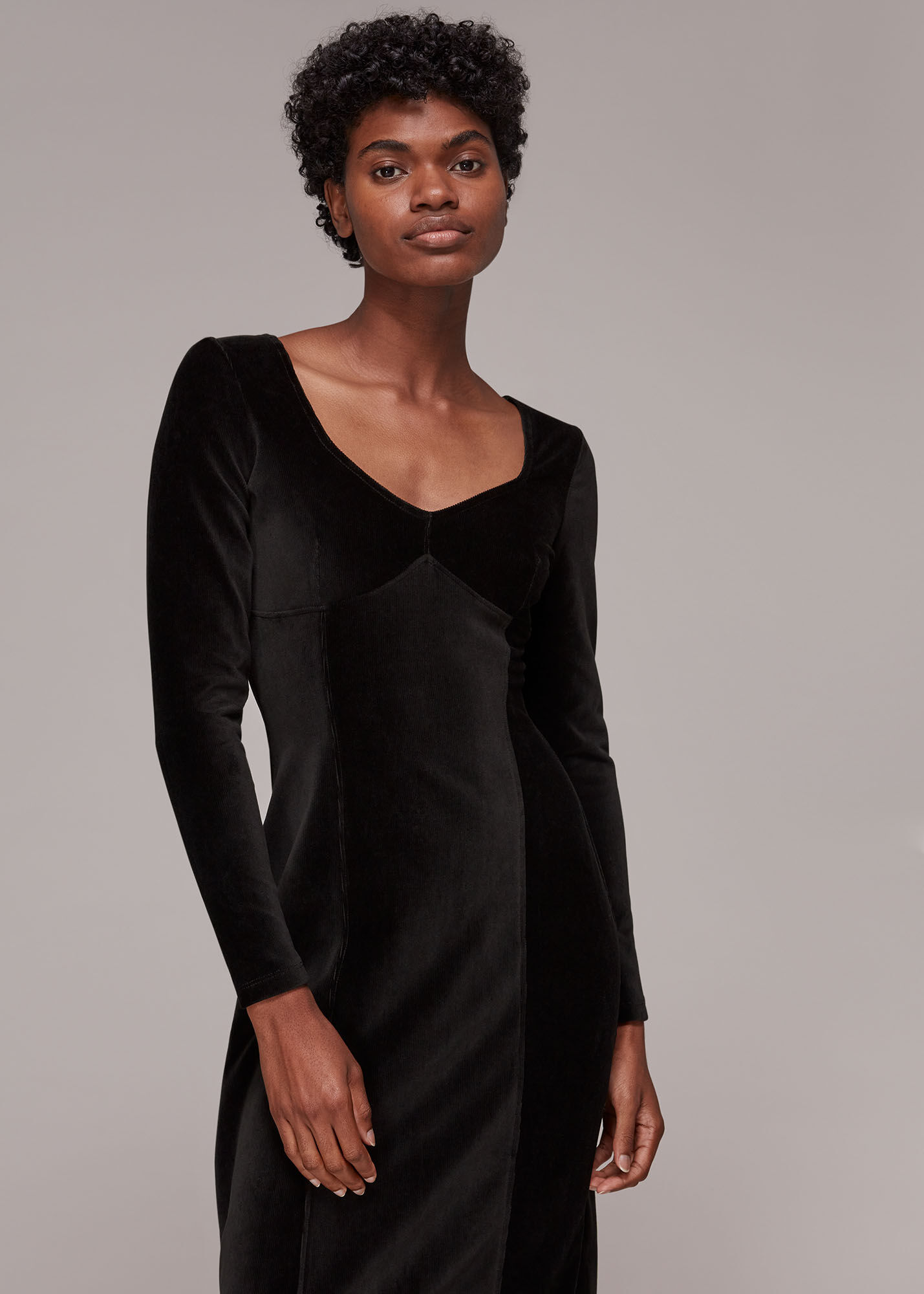 Black Cord Velvet Bust Detail Dress WHISTLES