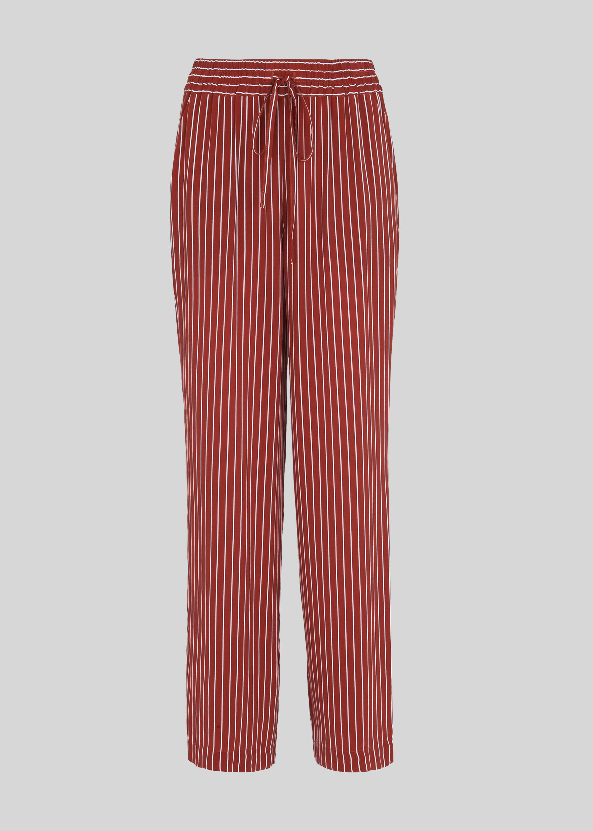 Red pinstripe trousers sales