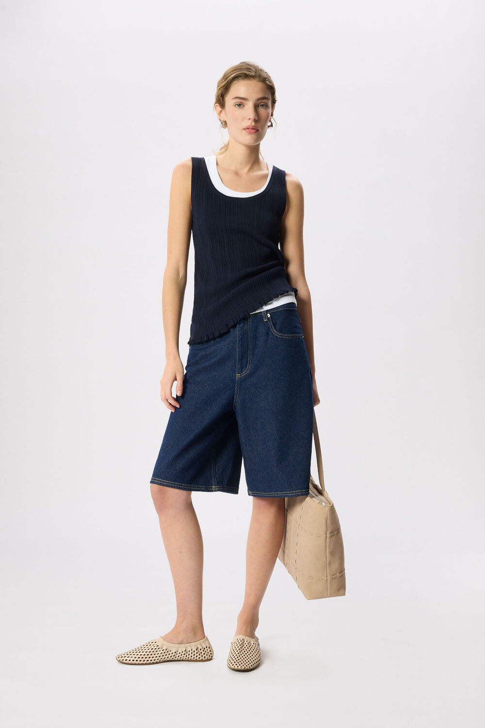 Navy Frill Hem Knitted Vest
