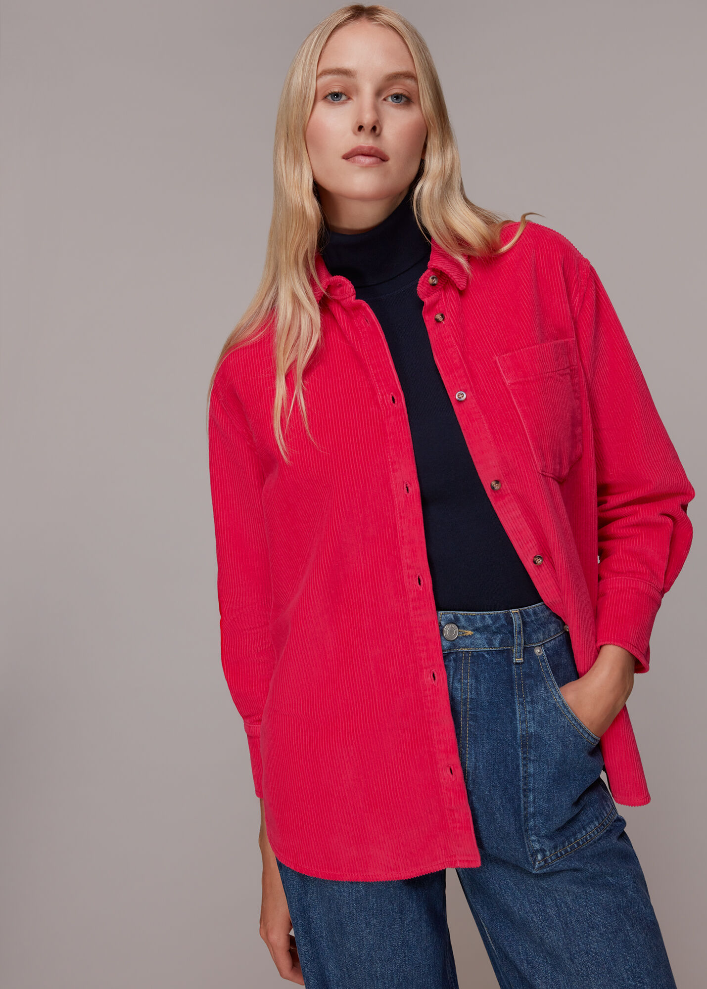 Pink Lucie Corduroy Oversized Shirt WHISTLES Whistles UK