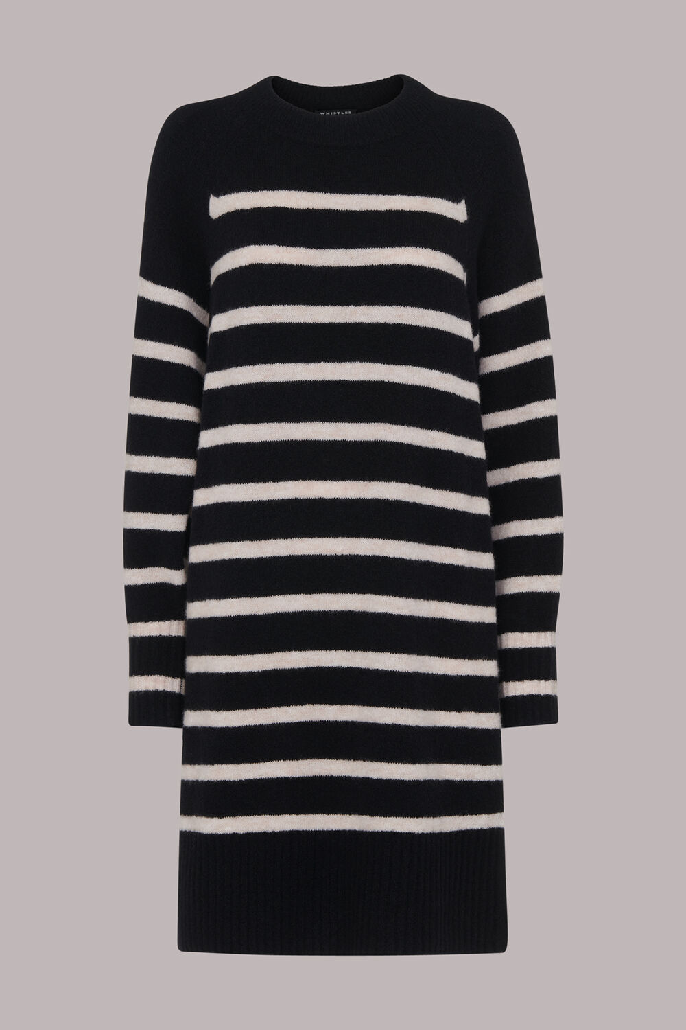 Black Stripe Crew Neck Sweater Dress