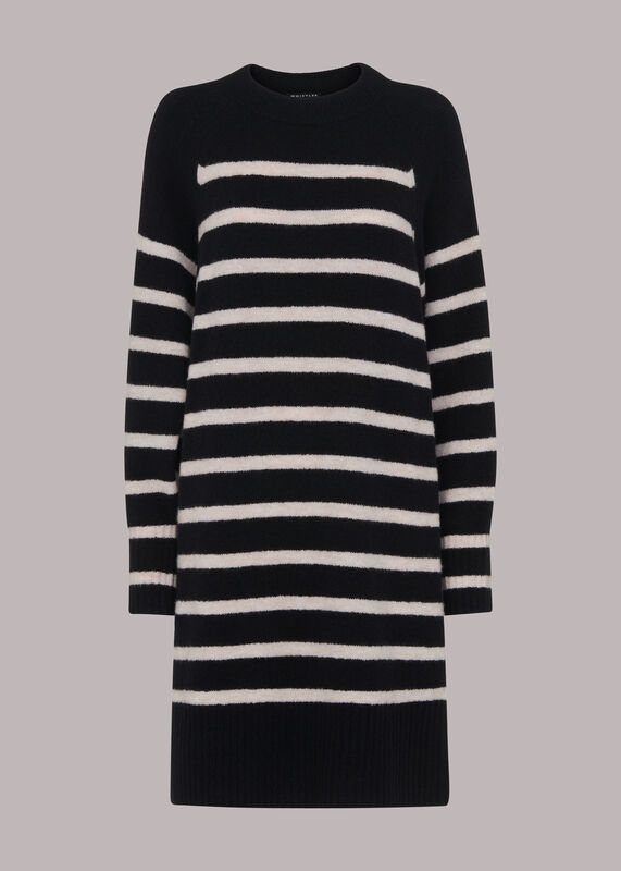 Black Stripe Crew Neck Sweater Dress