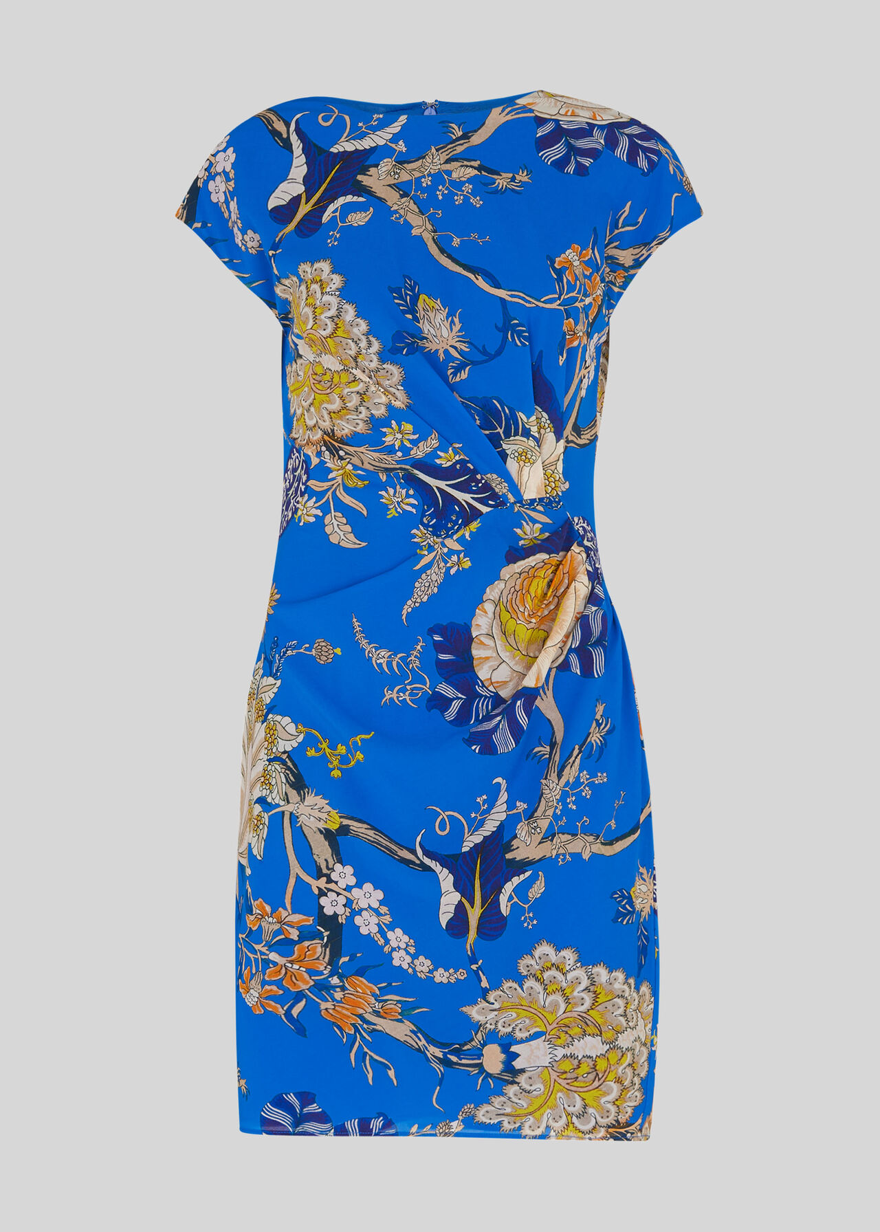 Exotic Floral Silk Bodycon Blue/Multi